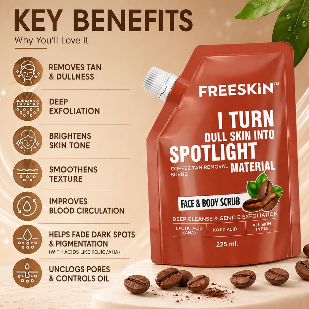 Coffee DeTan Removal Face & Body Scrub 225ml | Intense Exfoliating Coffee Scrub for Tan Removal
