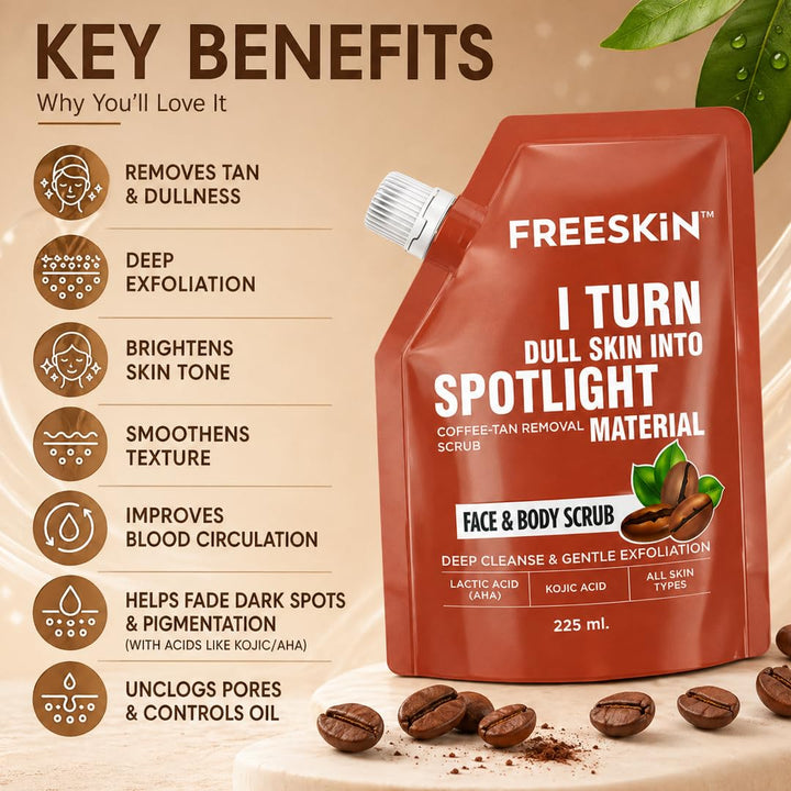 Coffee DeTan Removal Face & Body Scrub 225ml | Intense Exfoliating Coffee Scrub for Tan Removal