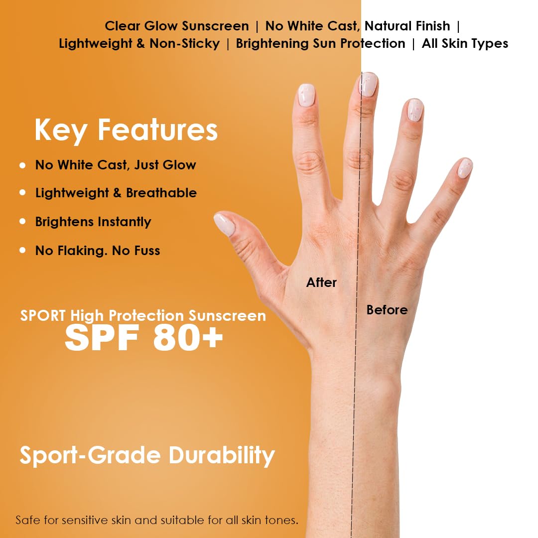 Sunscreen SPF 80+ PA+++ Sport 200g | High Protection Broad Spectrum Sunscreen | Vitamin C & Niacinamide Brightening, Hydrating & Non-Greasy Sunblock