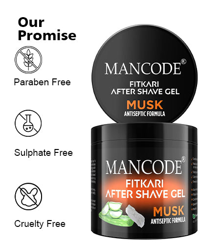 Fitkari After Shaving Gel Musk 100gm | Aloe Vera & Menthol After Shave Gel for Men | Anti-Razor Burn, Soothing & Skin Protection Gel promises