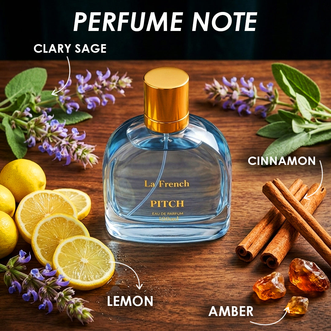 Pitch Unisex Perfume 100ml | Long-Lasting Premium Fragrance with Clary Sage, Lemon & Amber Notes | Refreshing, Elegant Scent for Office & Party