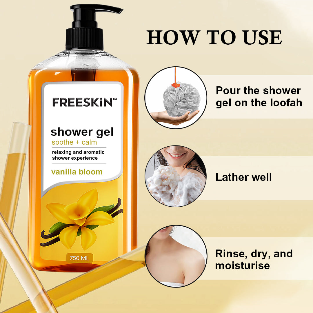 Vanilla Bloom Shower Gel 750ml | Moisturizing Body Wash with Warm Vanilla Fragrance | Gentle Cleanser for Soft, Smooth & Glowing Skin