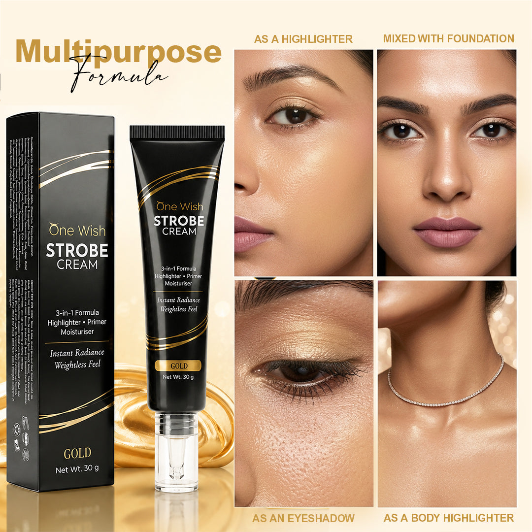 One Wish Strobe Cream Gold, 30g | 3-in-1 Primer, Highlighter & Moisturizer | Illuminating Makeup Base | Instant Radiance & Dewy Glazed Glow | Lightweight Formula | For All Skin Types