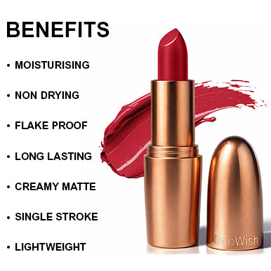 Creamy Matte Lipstick Cherry on Top Shade 08 – Long Lasting Matte Lipstick, Full Coverage, Highly Pigmented Cherry Red Lip Color for Women (3.8g) promises