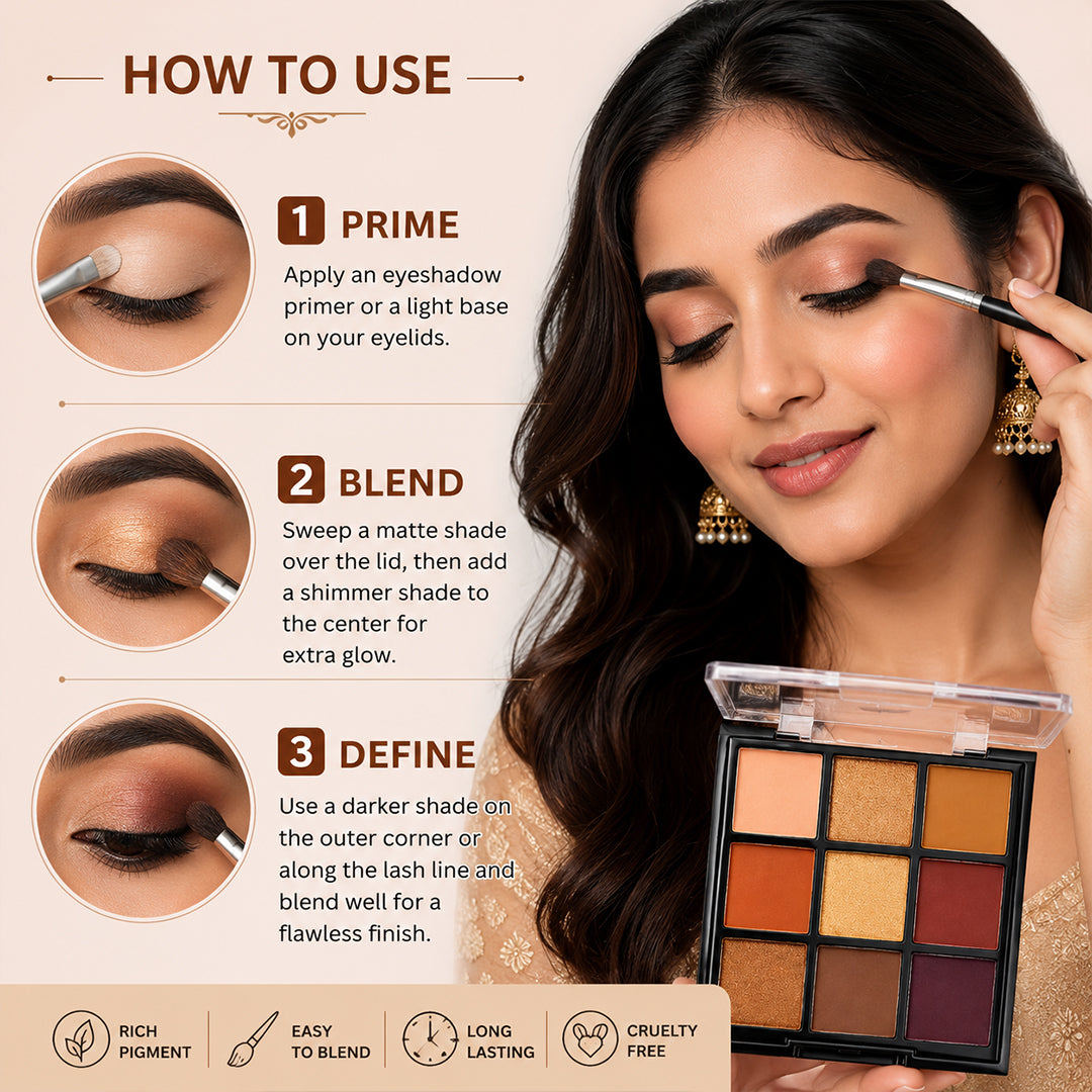 One Wish Golden Nude Eyeshadow Palette 9g | 9 in 1 Richly Pigmented Matte & Shimmer Nude Eye Colors | Smooth, Blending & Long-Wearing Eye Makeup Palette | Lightweight Formula | Compact Makeup Palette For Women