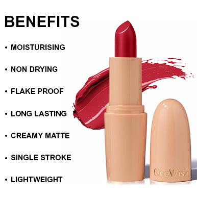 Creamy Matte Lipstick Cherry on Top Shade 08 (3.8g) promises