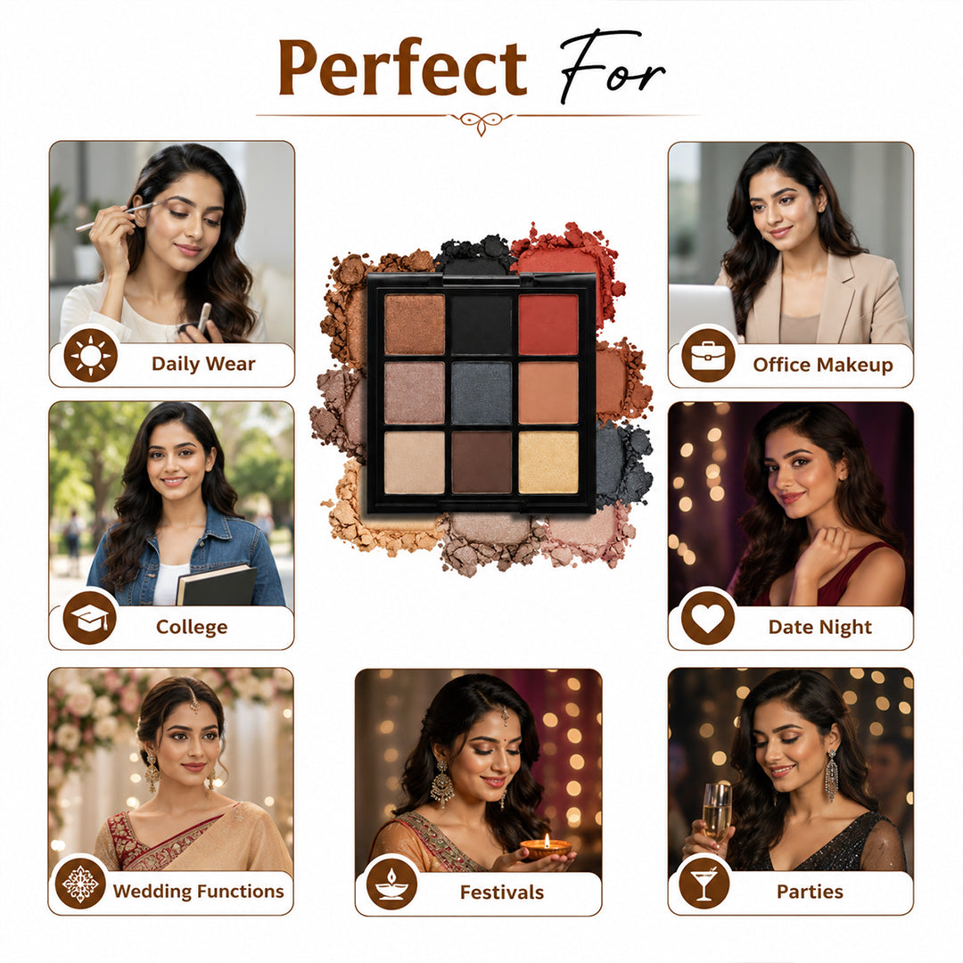 One Wish Espresso Eyeshadow Palette 9g | 9 in 1 Shades With Coffee Inspiration | Highly Pigmented, Blendable & Long Lasting Makeup Palette | Smooth Texture | Portable Makeup Palette For Women