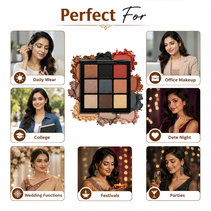 One Wish Espresso Eyeshadow Palette 9g | 9 in 1 Shades With Coffee Inspiration | Highly Pigmented, Blendable & Long Lasting Makeup Palette | Smooth Texture | Portable Makeup Palette For Women