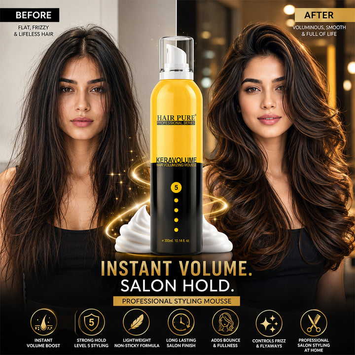 Hair Pure Keravolume Hair Volumizing Mousse 300ml | Strong Hold Hair Styling Mousse