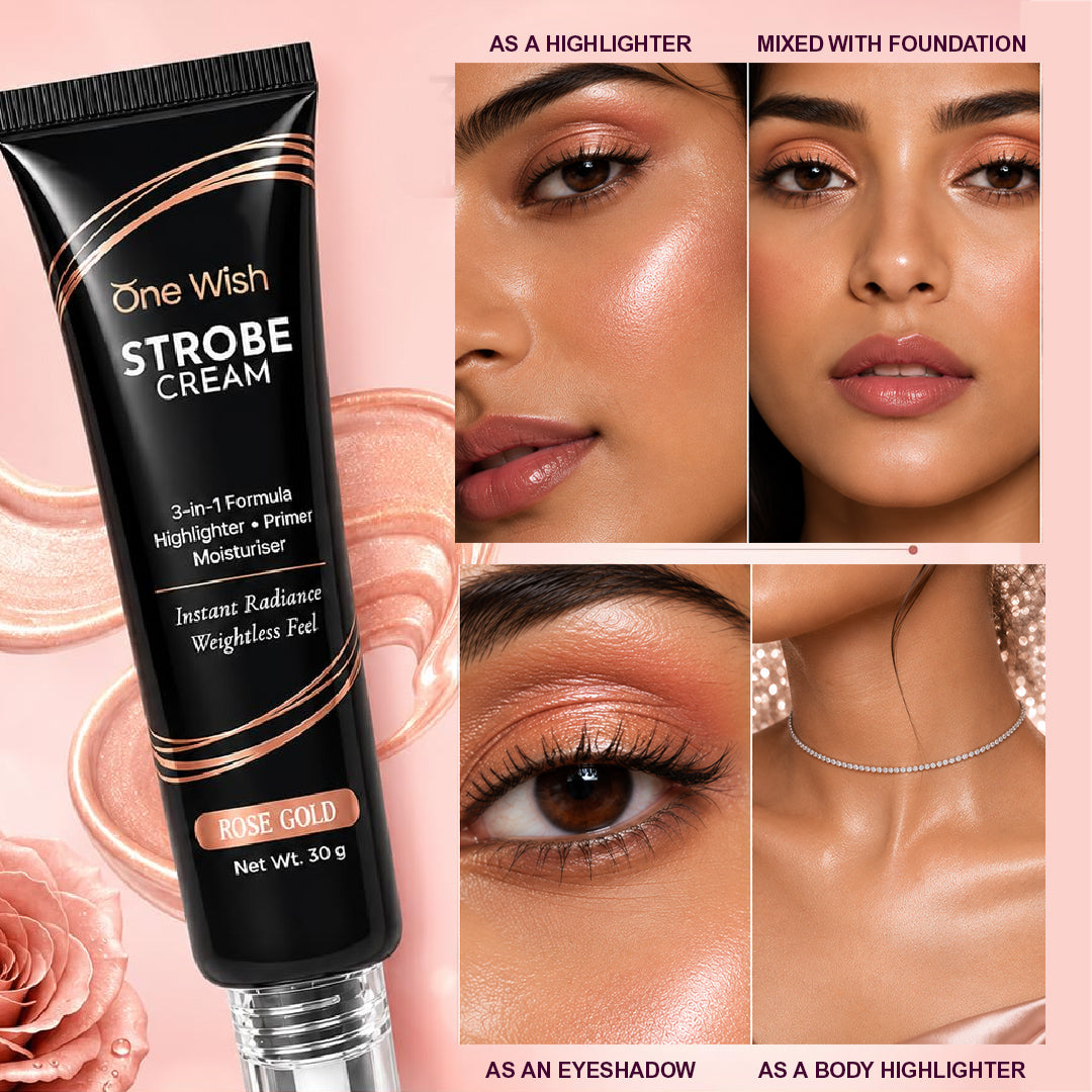 One Wish Strobe Cream Rose Gold, 30g | 3-in-1 Primer, Highlighter & Moisturizer | Illuminating Makeup Base for Instant Dewy Glow