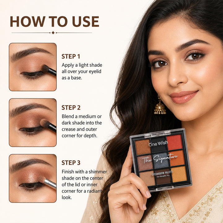 One Wish Espresso Eyeshadow Palette 9g | 9 in 1 Shades With Coffee Inspiration | Highly Pigmented, Blendable & Long Lasting Makeup Palette | Smooth Texture | Portable Makeup Palette For Women