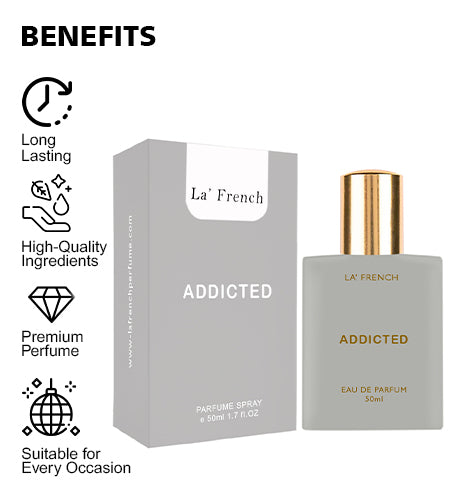 Addicted Perfume for Men & Women 50ml | Long Lasting Sweet Fruity Floral Fragrance | Premium Unisex Eau De Parfum | Bold & Addictive Scent promises
