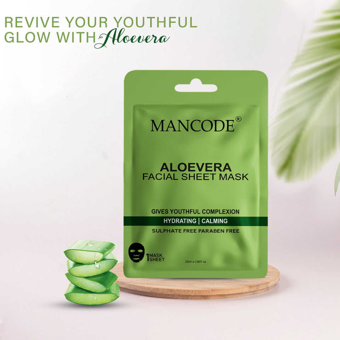 Aloe Vera Facial Sheet Mask Pack of 3 | Soothing, Hydrating & Skin Repair Face Masks