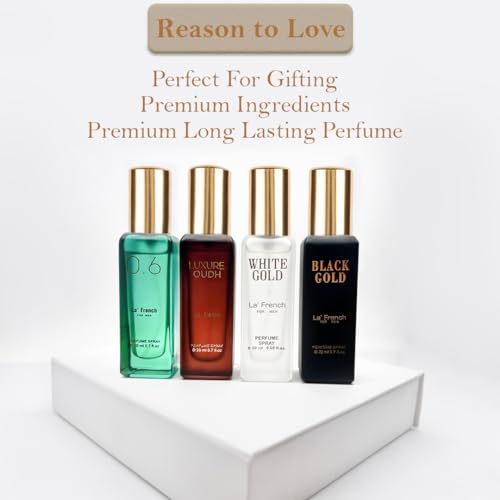 Classic Perfume Gift Set 4x20ml | Long Lasting Mini Perfume Set for Men & Women | Black Gold, White Gold, 0.6, Luxure Oudh | Luxury Fragrance Combo Pack