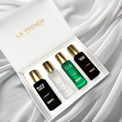 Classic Perfume Gift Set 4x20ml | Long Lasting Mini Perfume Set for Men & Women | Black Gold, White Gold, 0.6, Luxure Oudh | Luxury Fragrance Combo Pack