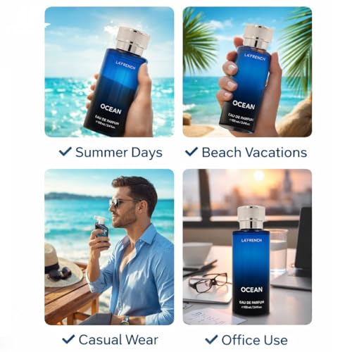 Ocean Eau De Parfum 100ml | Long Lasting Fresh Aquatic Fragrance | Premium Unisex Perfume for Men & Women | Clean & Cool Scent