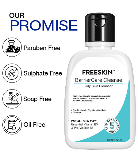 BarrierCare Oily Skin Cleanser 30ml | Niacinamide & Pro-Vitamin B5 Face Wash | Oil Control, Pore Minimizing Gentle Cleanser for Oily & Sensitive Skin promises