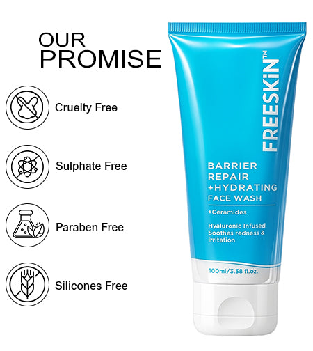 Barrier Repair Hydrating Face Wash 100ml | Ceramide & Hyaluronic Acid Cleanser | Gentle Moisturizing Facewash for Dry, Sensitive & Irritated Skin promises