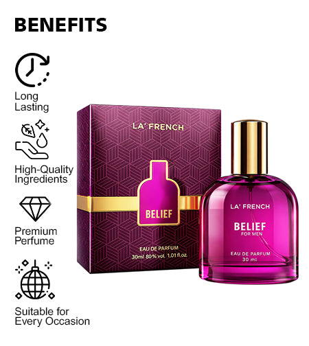 Belief Perfume for Men 30ml | Long Lasting Fresh Woody Aromatic Fragrance | Premium Eau De Parfum | Confident & Inspiring Daily Wear Scent promises