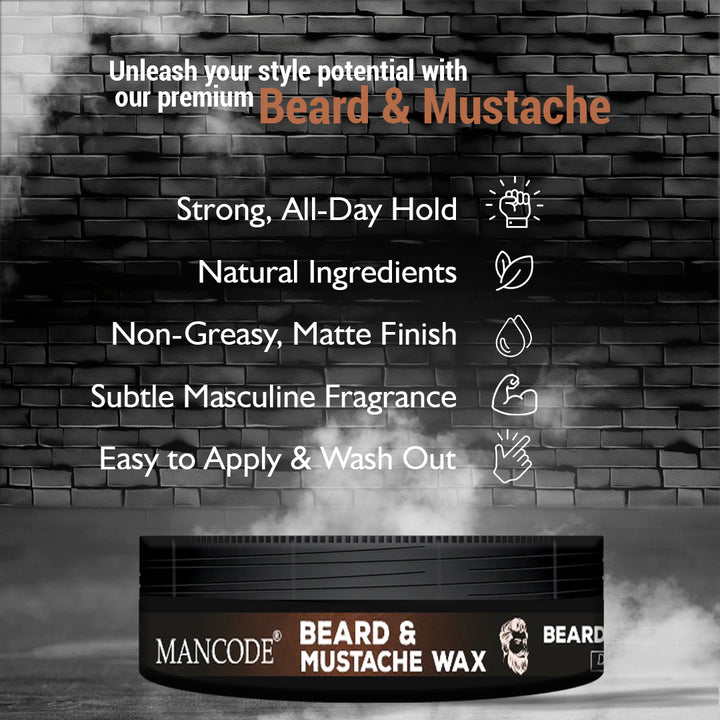 Beard & Mustache Wax Strong Hold | Long-Lasting Styling, Frizz Control & Deep Nourishment