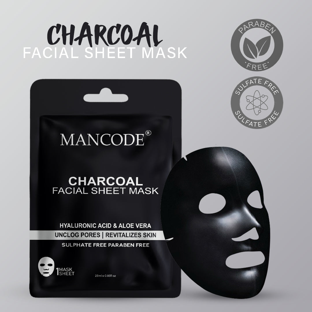 Charcoal Facial Sheet Mask Pack of 3 | Deep Detox, Pore Cleansing & Oil Control Face Masks
