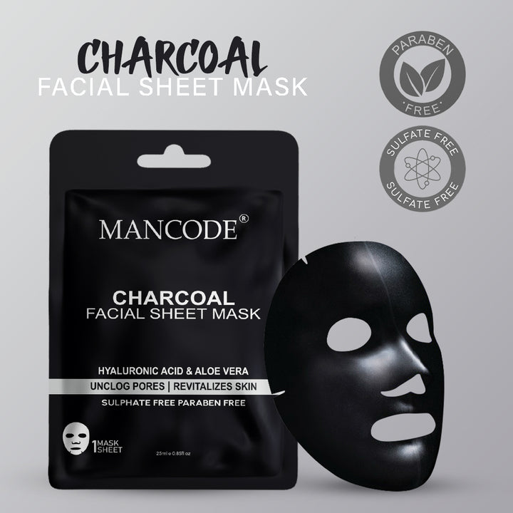 Charcoal Facial Sheet Mask Pack of 3 | Deep Detox, Pore Cleansing & Oil Control Face Masks