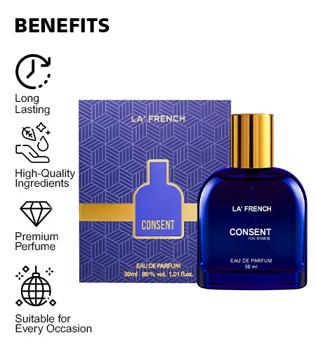 Consent Perfume for Women 30ml | Long Lasting Floral Fruity Elegant Fragrance | Premium Eau De Parfum | Soft & Confident Daily Wear Scent promises
