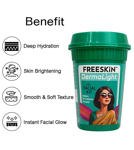 Derma Light Facial Kit 60g | 6-Step Brightening Facial Kit | Glow, Anti-Aging & Even Tone Skin Treatment for Radiant Complexion promises