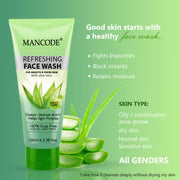 Refreshing Face Wash with Aloe Vera 100ml | Refreshing Deep Cleansing Face Wash for Men & Women | Hydrating Anti-Acne Gentle Cleanser | Soap-Free Formula