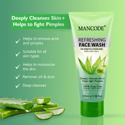 Refreshing Face Wash with Aloe Vera 100ml | Refreshing Deep Cleansing Face Wash for Men & Women | Hydrating Anti-Acne Gentle Cleanser | Soap-Free Formula