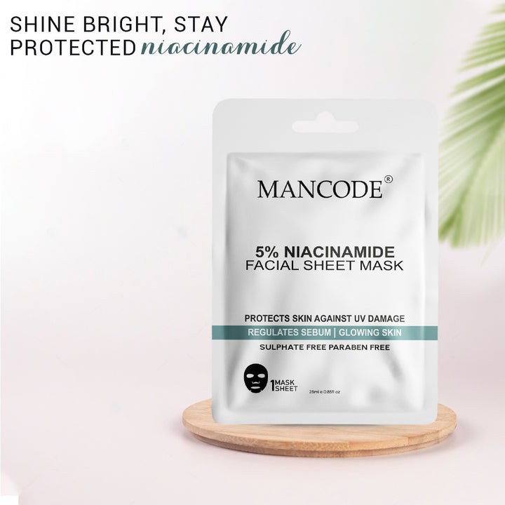 5% Niacinamide Facial Sheet Mask Pack of 3 | Oil Control, Pore Minimizing & Skin Brightening Face Masks