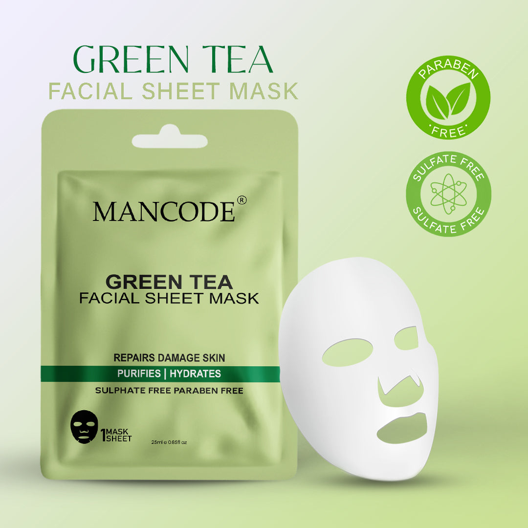 Green Tea Facial Sheet Mask Pack of 3 | Oil Control, Detox & Refreshing Hydration Face Masks