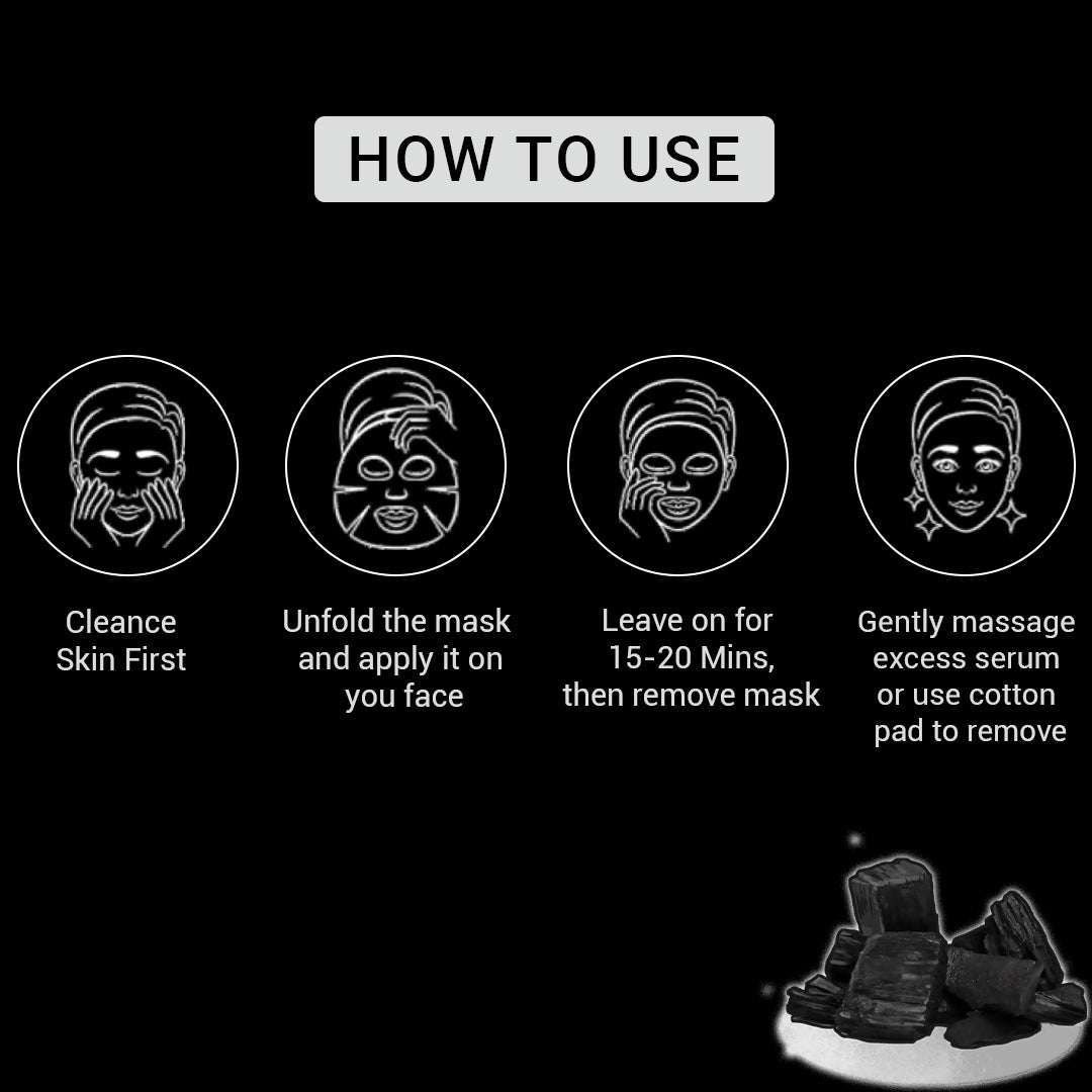 Charcoal Facial Sheet Mask Pack of 3 | Deep Detox, Pore Cleansing & Oil Control Face Masks