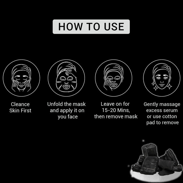 Charcoal Facial Sheet Mask Pack of 3 | Deep Detox, Pore Cleansing & Oil Control Face Masks