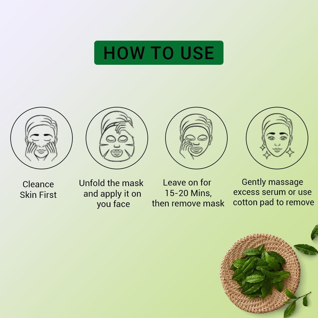 Green Tea Facial Sheet Mask Pack of 3 | Oil Control, Detox & Refreshing Hydration Face Masks