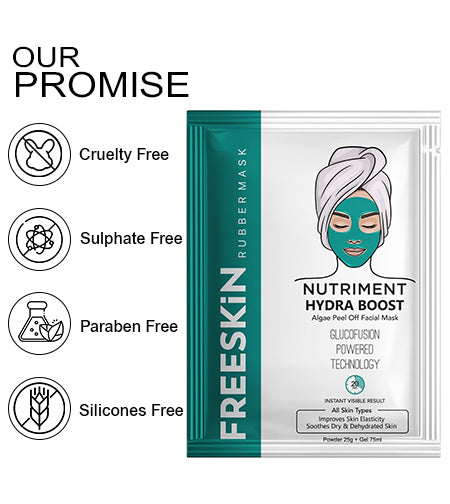 Hydra Boost Algae Peel Off Mask Powder 25g + Activator Gel 75ml for Deep Hydration, Oil Control, Pore Tightening & Smooth Glowing Skin | Suitable for All Skin Types. promises
