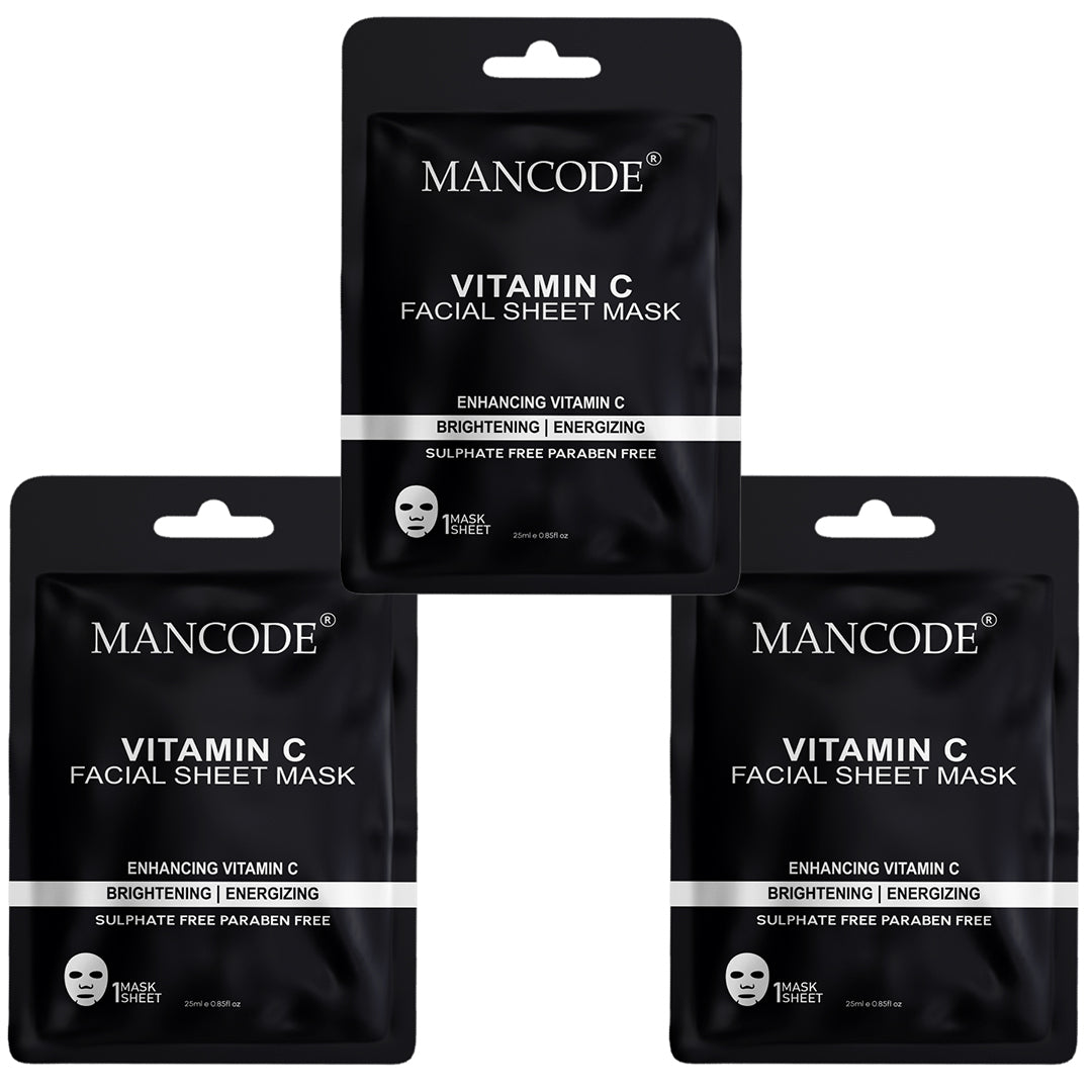 Vitamin C Facial Sheet Mask Pack of 3 | Brightening, Hydrating & Skin Glow Boosting Face Masks