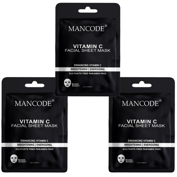 Vitamin C Facial Sheet Mask Pack of 3 | Brightening, Hydrating & Skin Glow Boosting Face Masks