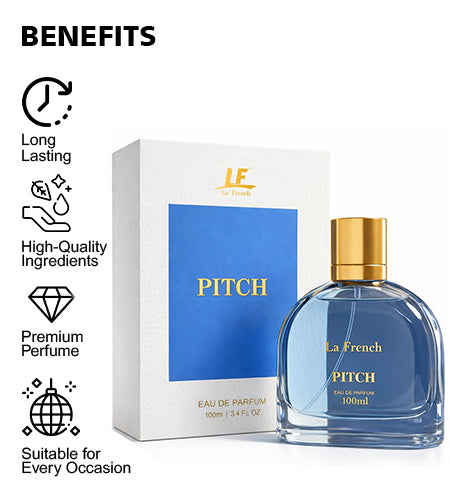 Pitch Unisex Perfume 100ml | Long-Lasting Premium Fragrance with Clary Sage, Lemon & Amber Notes | Refreshing, Elegant Scent for Office & Party promises