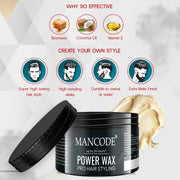 Power Wax Pro Hair Styling Cream 100ml | Strong Hold Hair Wax for Men | Matte Finish Texturizing Cream | Vitamin E & Coconut Oil Enriched