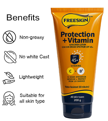 Sunscreen SPF 45+ PA+++ 200g | Broad Spectrum Sun Protection | Vitamin C & Niacinamide Brightening, Hydrating & Non-Greasy Sunscreen promises