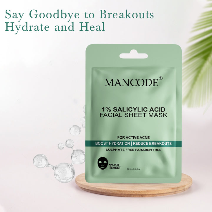 1% Salicylic Acid Facial Sheet Mask Pack of 3 | Acne Control, Pore Cleansing & Oil Balancing Face Masks
