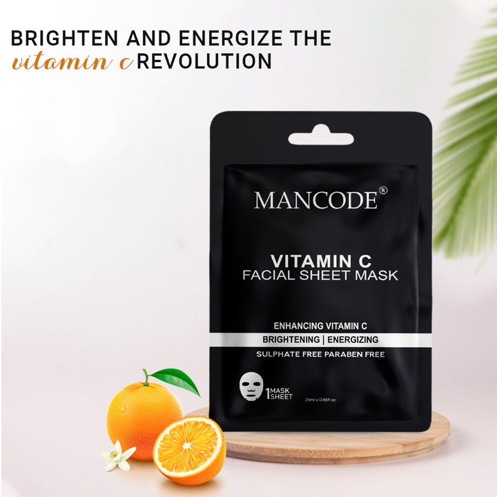 Vitamin C Facial Sheet Mask Pack of 3 | Brightening, Hydrating & Skin Glow Boosting Face Masks