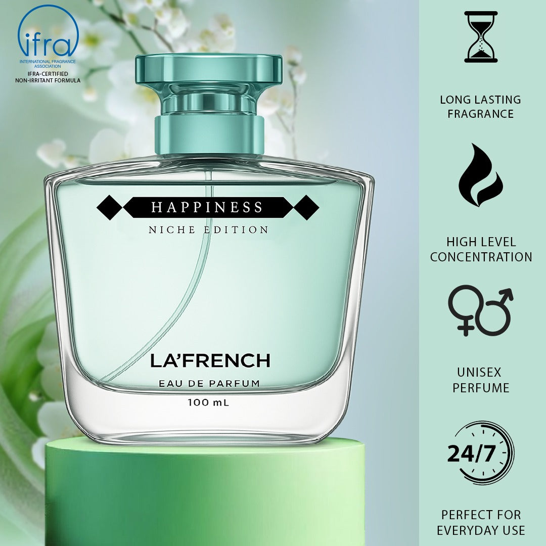 Happiness Perfume for Men & Women 100ml | Long Lasting Fresh Fruity Floral Fragrance | Premium Unisex Eau De Parfum | Uplifting & Joyful Scent