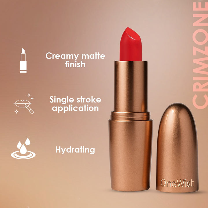 Creamy Matte Lipstick Crimzone 3.8g (Shade 26) – Long-Lasting, Full Coverage Deep Red Matte Lipstick