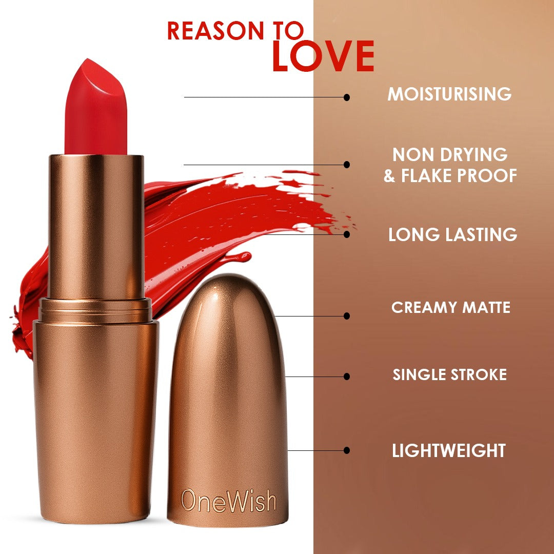 Creamy Matte Lipstick Crimzone 3.8g (Shade 26) – Long-Lasting, Full Coverage Deep Red Matte Lipstick