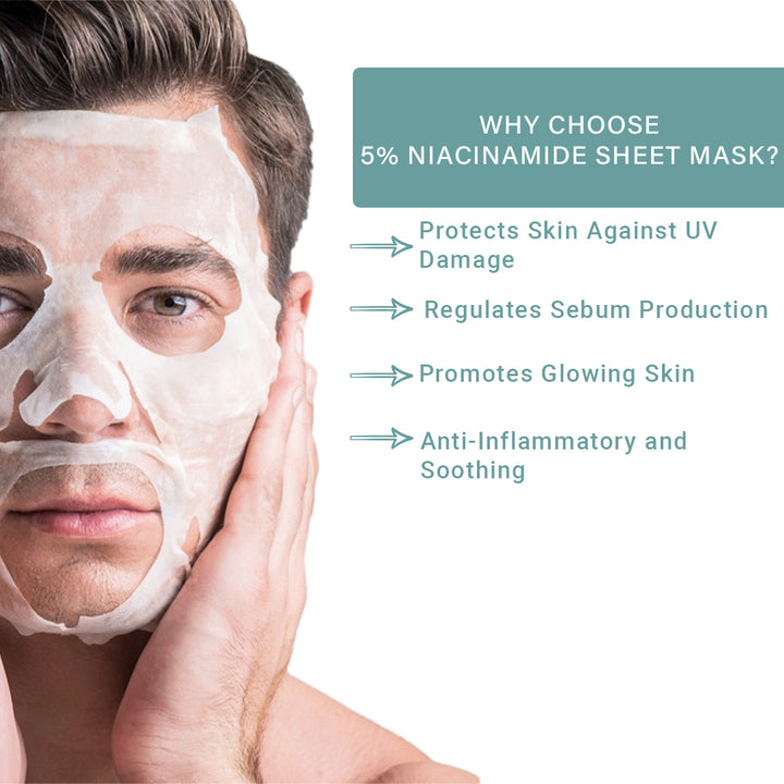 5% Niacinamide Facial Sheet Mask Pack of 3 | Oil Control, Pore Minimizing & Skin Brightening Face Masks