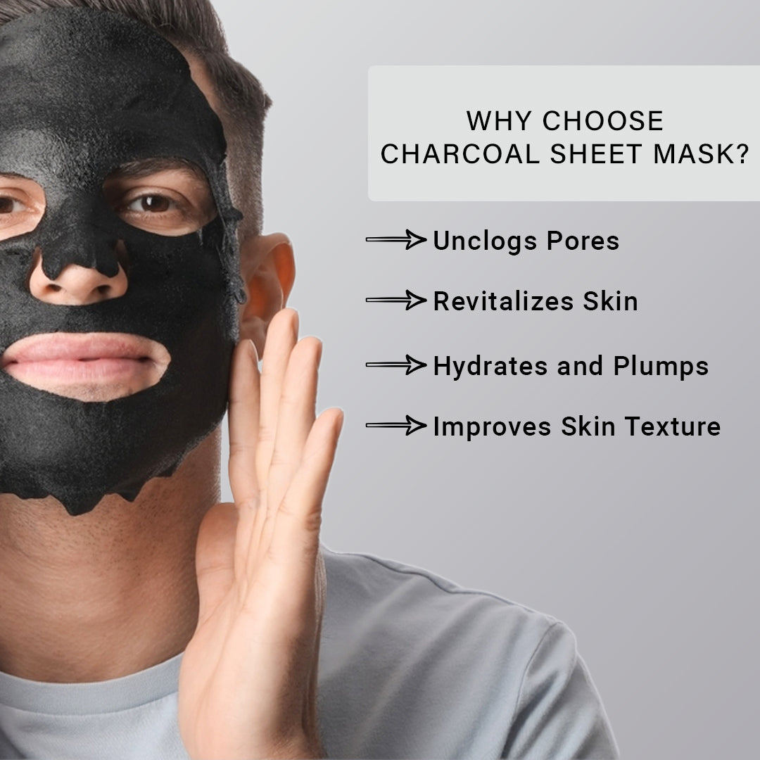 Charcoal Facial Sheet Mask Pack of 3 | Deep Detox, Pore Cleansing & Oil Control Face Masks