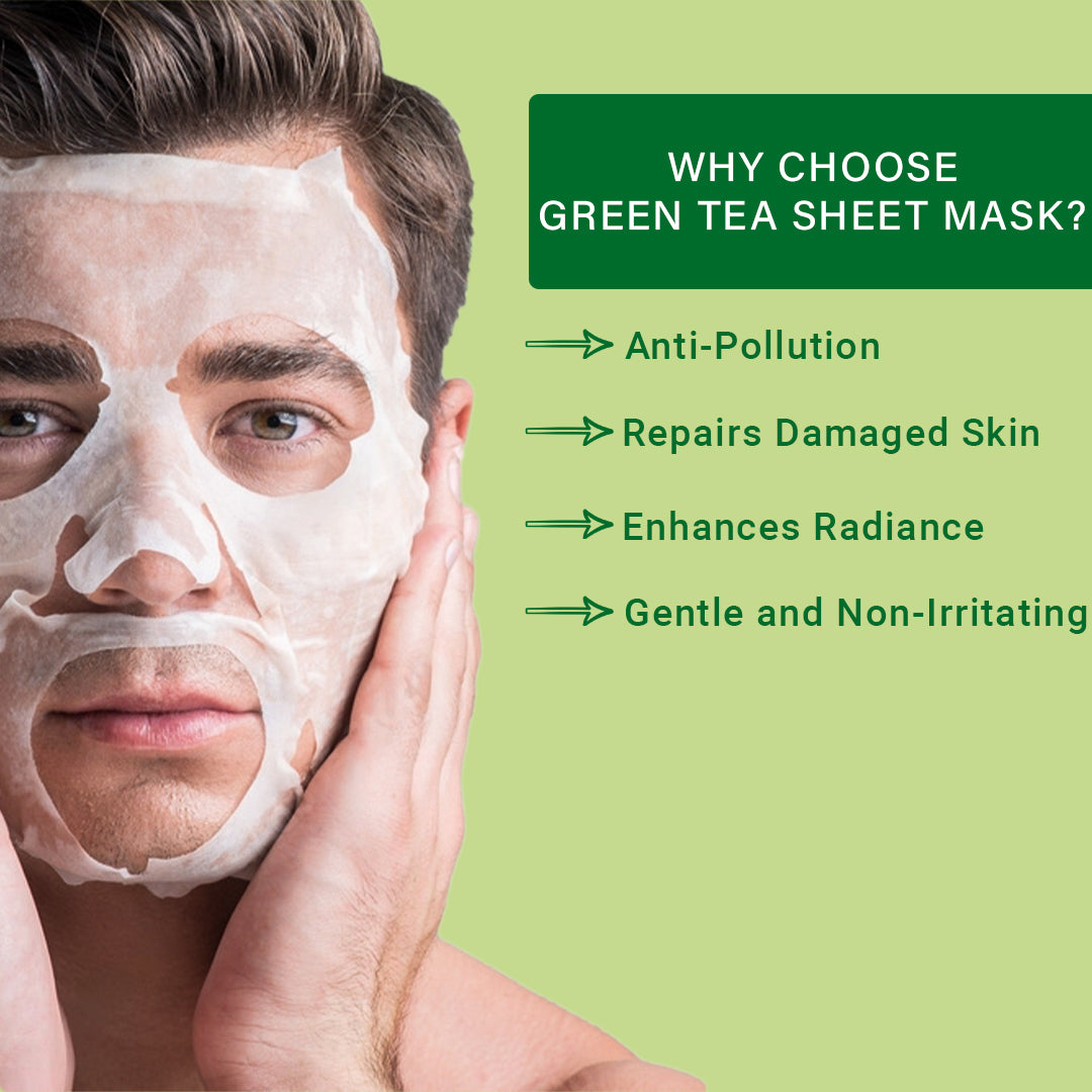 Green Tea Facial Sheet Mask Pack of 3 | Oil Control, Detox & Refreshing Hydration Face Masks