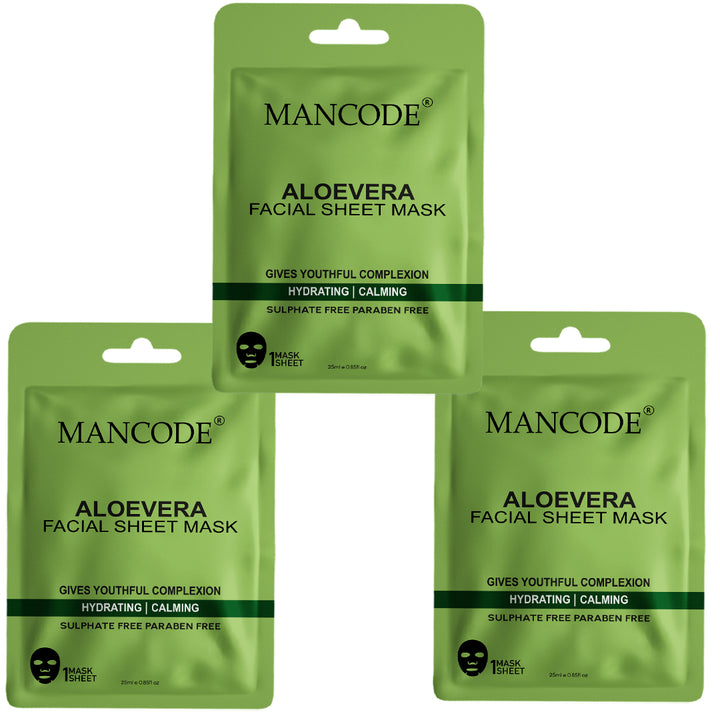 Aloe Vera Facial Sheet Mask Pack of 3 | Soothing, Hydrating & Skin Repair Face Masks